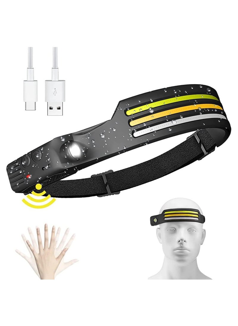 Generic Rechargeable LED Headlamp, 3 LED 1200 Lumens COB 230°Wide Beam Headlight with Motion Sensor Bright 10 Modes Lightweight Waterproof Head Lamp for Camping, Running, Hiking, Fishing  - Image 1