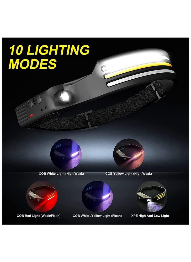 Generic Rechargeable LED Headlamp, 3 LED 1200 Lumens COB 230°Wide Beam Headlight with Motion Sensor Bright 10 Modes Lightweight Waterproof Head Lamp for Camping, Running, Hiking, Fishing  - Image 3