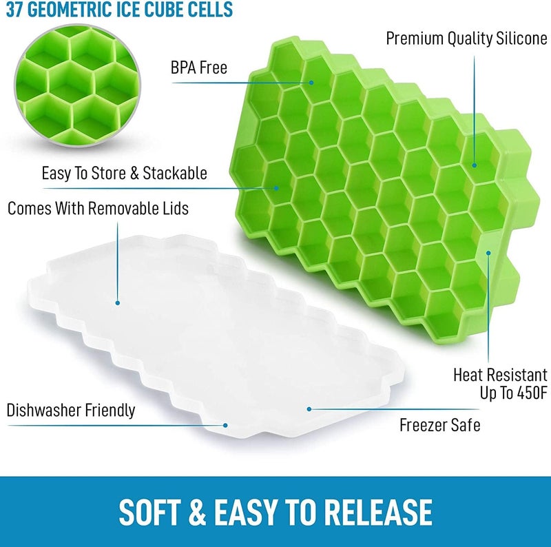 Estervig 3 Pcs Reusable Silicone Ice Cube Mould 37 Cavity Honeycomb Ice Cube Tray with Lid Flexible and Stackable Ice Molds for Freezer Whiskey Cocktails Small Cubes - Image 5