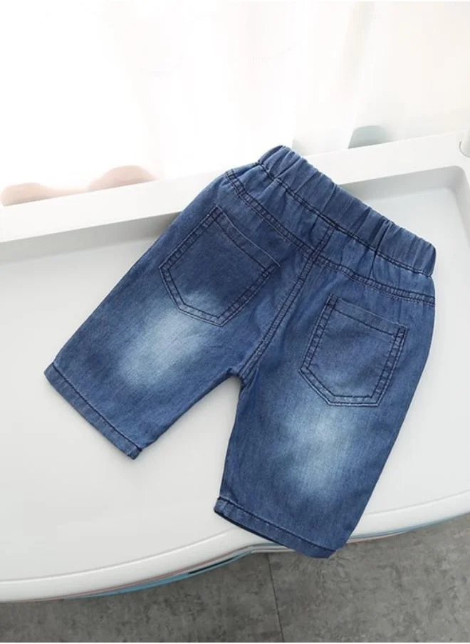 YUNIQEE Navy Blue Regular Fit Mid Rise Solid Denim Shorts