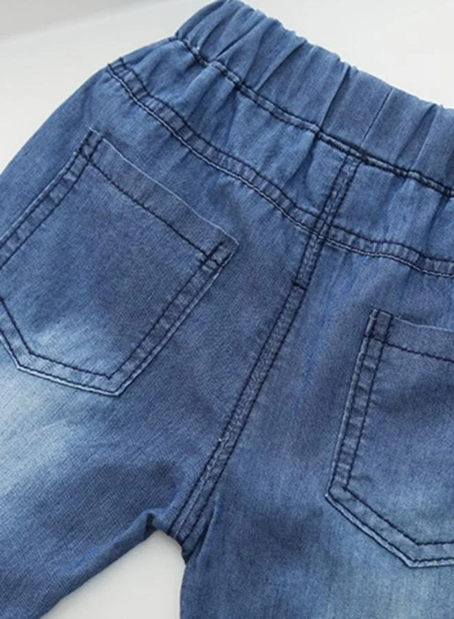 يونيكي Navy Blue Regular Fit Mid Rise Solid Denim Shorts