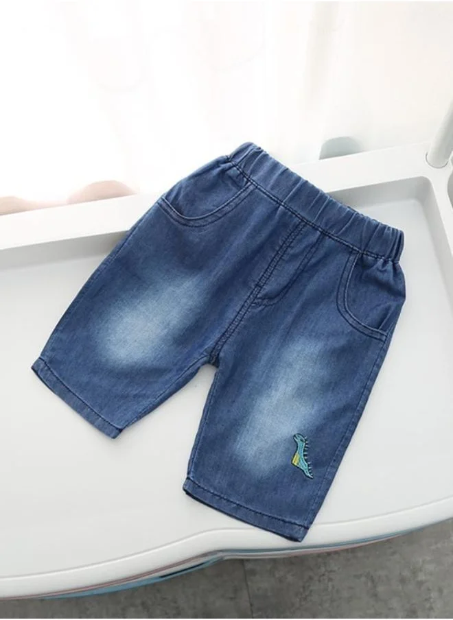 YUNIQEE Navy Blue Regular Fit Mid Rise Solid Denim Shorts