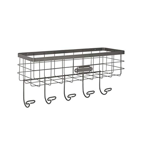 Spectrum Spectrum Diversified Vintage Wire Basket  Hook Station Wall Mount Storage Small Industrial Gray 