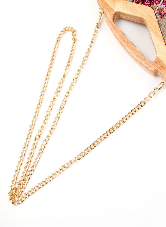 Abvokury Wooden Handle Sequin Embroidered Floral Handbag with Detachable Strap Evening Bag for Wedding Party (Yellow) - Image 5