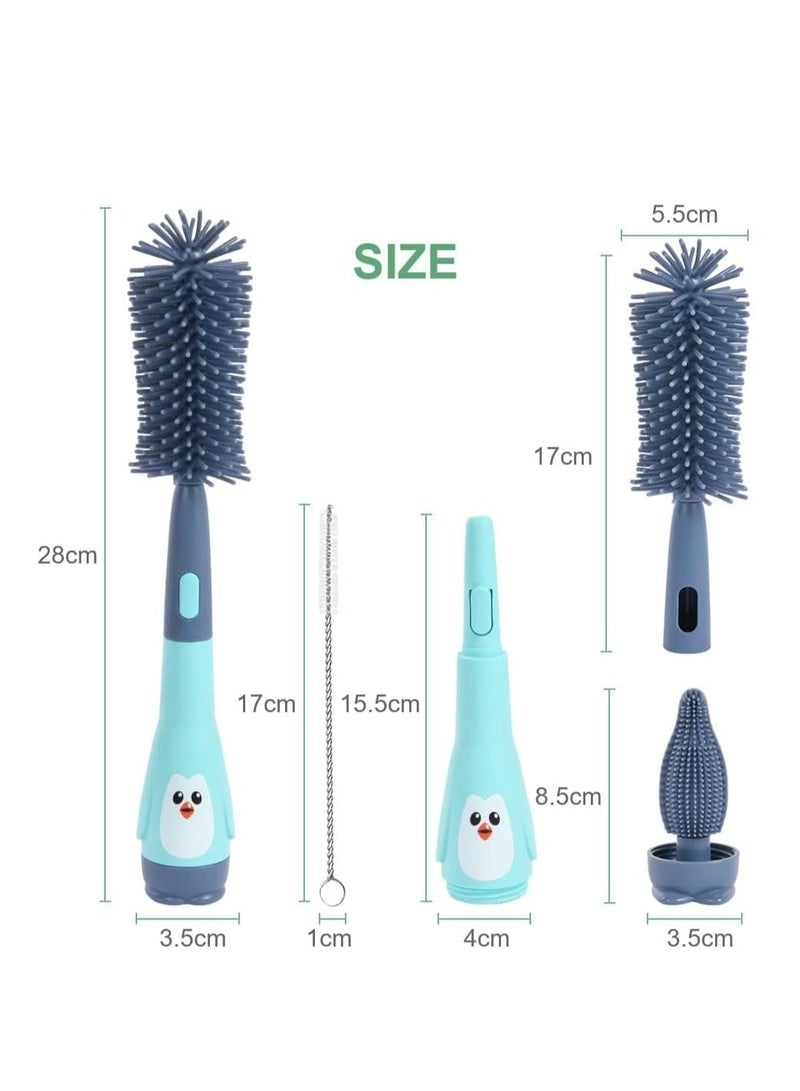 SOLARAE Baby Bottle Brush, 2 in 1 Bottle and Teat Cleaning Brush, Silicone Bottle Cleaner Brush for Cleaning Water Bottles Baby Bottles Glass Cup Thermoses, Blue - Image 2