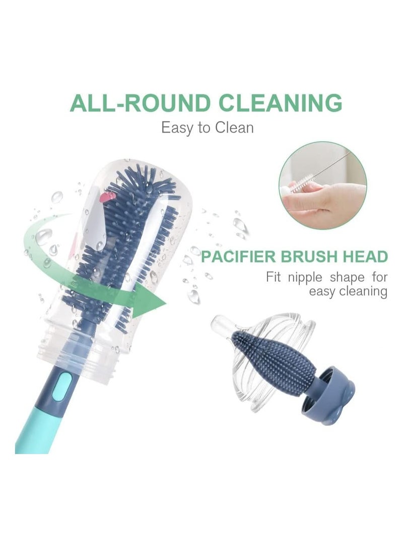 SOLARAE Baby Bottle Brush, 2 in 1 Bottle and Teat Cleaning Brush, Silicone Bottle Cleaner Brush for Cleaning Water Bottles Baby Bottles Glass Cup Thermoses, Blue - Image 3