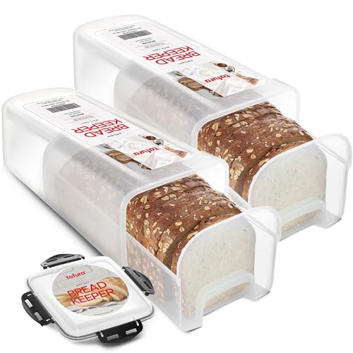 Tafura Bread Storage Container - 2 Pack BPA Free Plastic Bread Box with Ingeniously Tray - Airtight Container/Holder for Homemade Loaves and Baked Goods - Image 1
