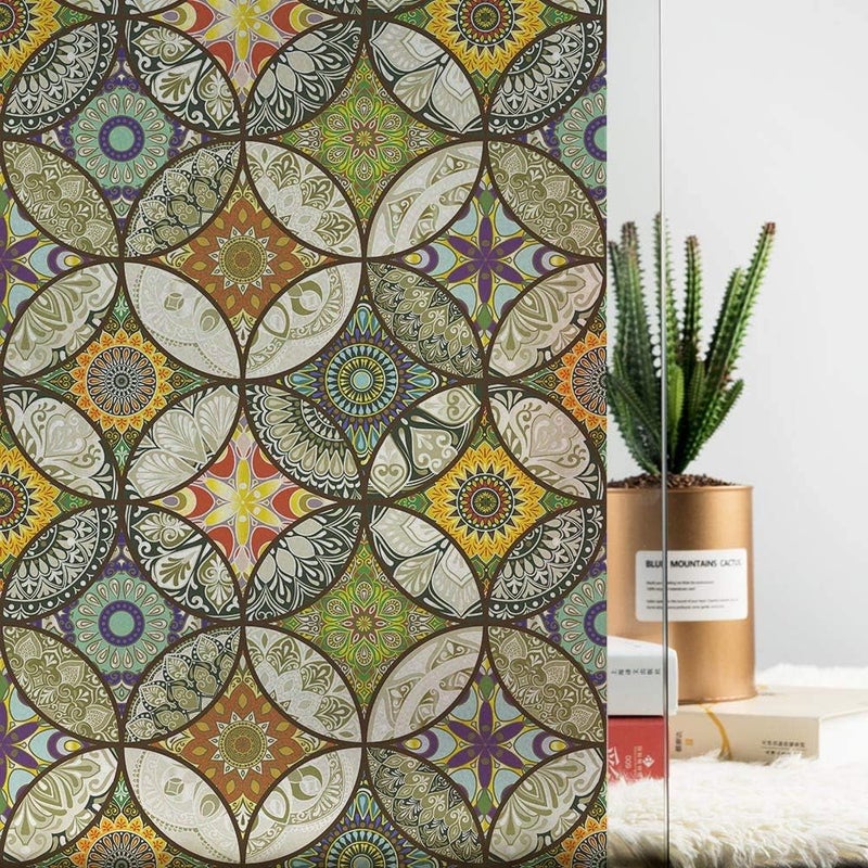 dktie Window Film Vinyl Non Adhesive Privacy Film Stained Glass Window Film for Bathroom Shower Door Heat Cotrol Anti UV 44.5x200cm - Image 2