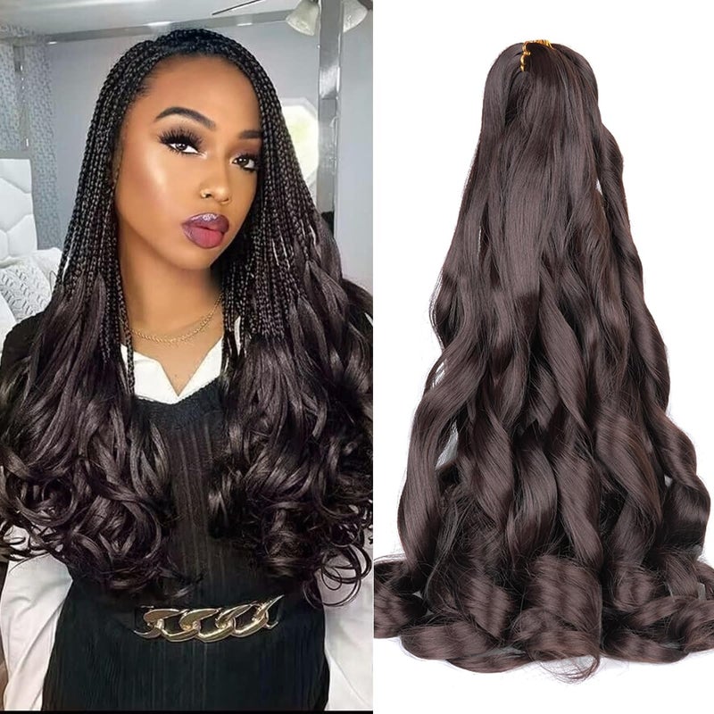 Luoyudu French Curly Braiding Hair,#4 Brown Synthetic Bouncy Braiding Hair 75g/Pack Crochet Hair Extensions 24Inch 8Pack French Curl Braiding Hair Extensions - Image 1