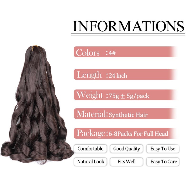 Luoyudu French Curly Braiding Hair,#4 Brown Synthetic Bouncy Braiding Hair 75g/Pack Crochet Hair Extensions 24Inch 8Pack French Curl Braiding Hair Extensions - Image 2