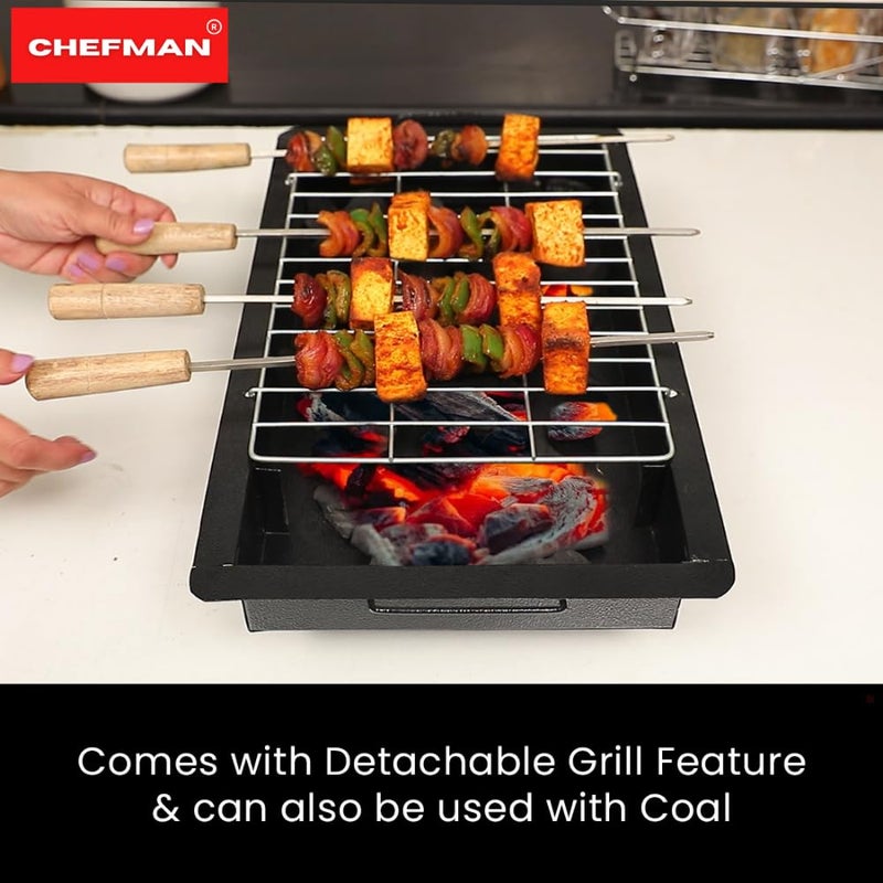 Chefman 2-in-1 Barbeque Grill | 2000W Detachable Stainless Steel Heating | Dual Use for Electric & Charcoal Grilling | 4 Skewers & 1 Grill | High-Performance Indoor & Outdoor Cooking | Patent Design - Image 4