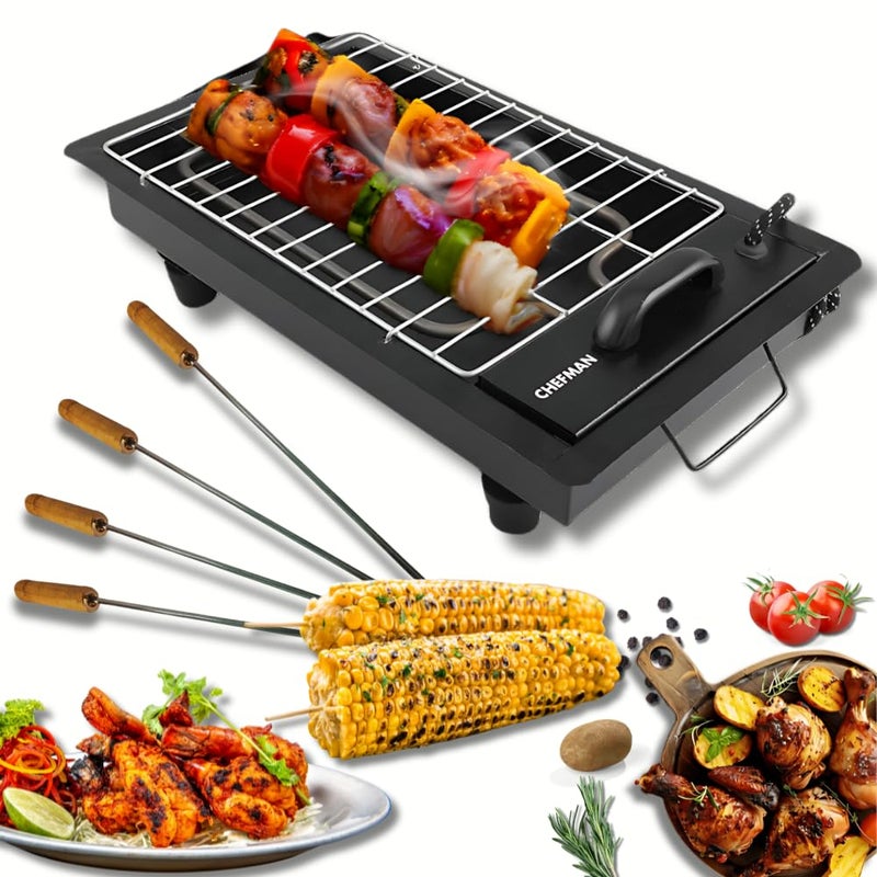 Chefman 2-in-1 Barbeque Grill | 2000W Detachable Stainless Steel Heating | Dual Use for Electric & Charcoal Grilling | 4 Skewers & 1 Grill | High-Performance Indoor & Outdoor Cooking | Patent Design - Image 1