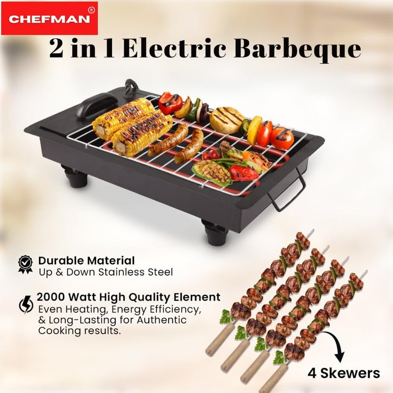 Chefman 2-in-1 Barbeque Grill | 2000W Detachable Stainless Steel Heating | Dual Use for Electric & Charcoal Grilling | 4 Skewers & 1 Grill | High-Performance Indoor & Outdoor Cooking | Patent Design - Image 5