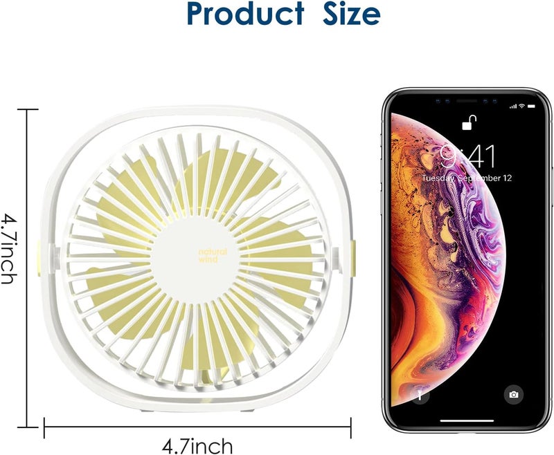 Simpeak Small USB Fan Small Quiet Portable USB Powered ONLY (No Battery), Cooling 3 Speed Setting 360° Adjustable Swivel Desktop Personal Fan for Home Office Bedroom Outdoor Travel Summer (White) - Image 5