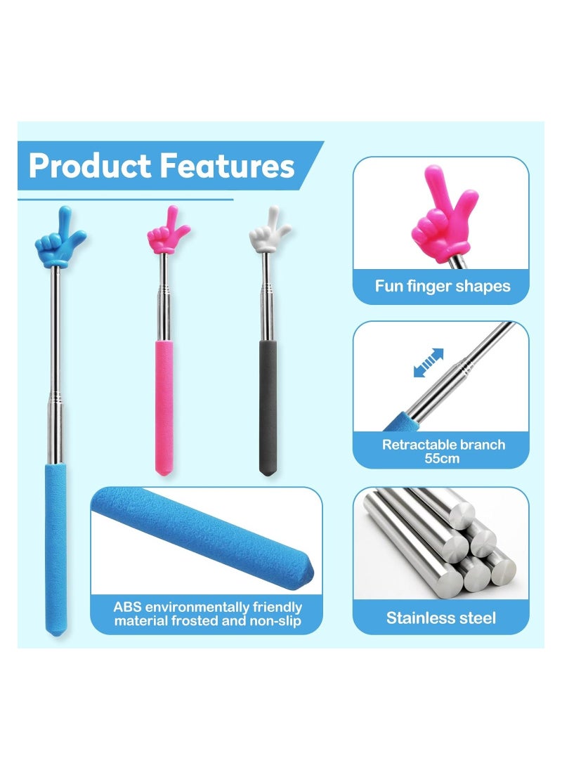 Generic 3Pcs Telescopic Teachers Pointer Extendable Hand Finger Pointer Stick Teaching Baton for School Mini Collapsible Stainless Steel Finger Reading Stick for Kids Students  - Image 2