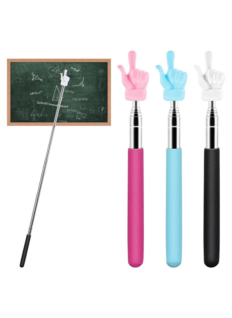 Generic 3Pcs Telescopic Teachers Pointer Extendable Hand Finger Pointer Stick Teaching Baton for School Mini Collapsible Stainless Steel Finger Reading Stick for Kids Students  - Image 1