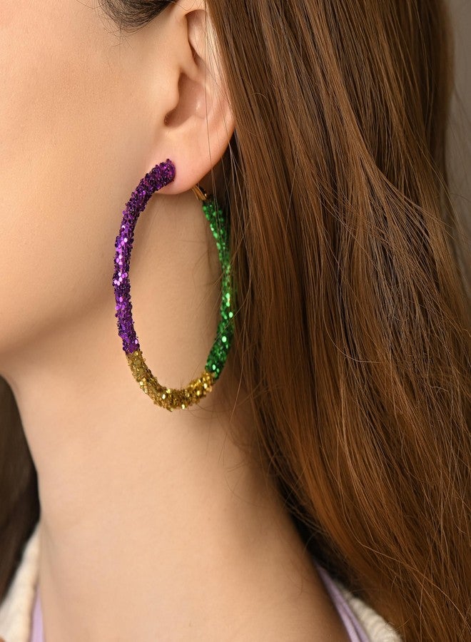 RareLove Lightweight Purple Yellow Green Mardi Gras Hoop Earrings for Women Big Size Mardi Gras Costume Jewelry Accessories - Image 4