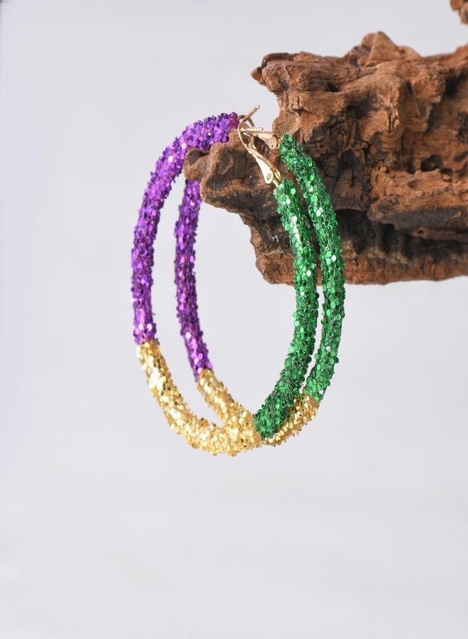 RareLove Lightweight Purple Yellow Green Mardi Gras Hoop Earrings for Women Big Size Mardi Gras Costume Jewelry Accessories - Image 5