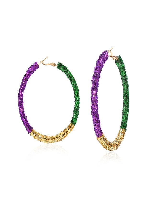 RareLove Lightweight Purple Yellow Green Mardi Gras Hoop Earrings for Women Big Size Mardi Gras Costume Jewelry Accessories - Image 1
