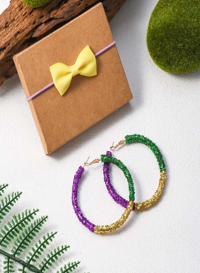 RareLove Lightweight Purple Yellow Green Mardi Gras Hoop Earrings for Women Big Size Mardi Gras Costume Jewelry Accessories - Image 2