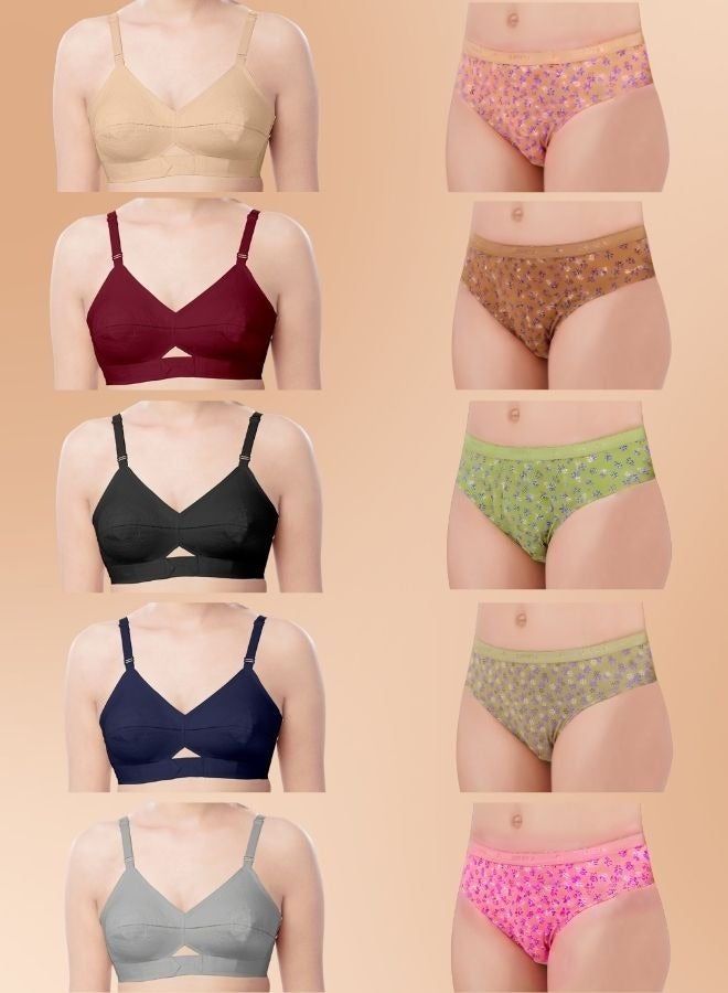 Brida Women's Cotton Bra(Kavya Xtrasoft) & High-Waisted Panties Set(Petals)- (Colours & Print May Vary) - Image 1