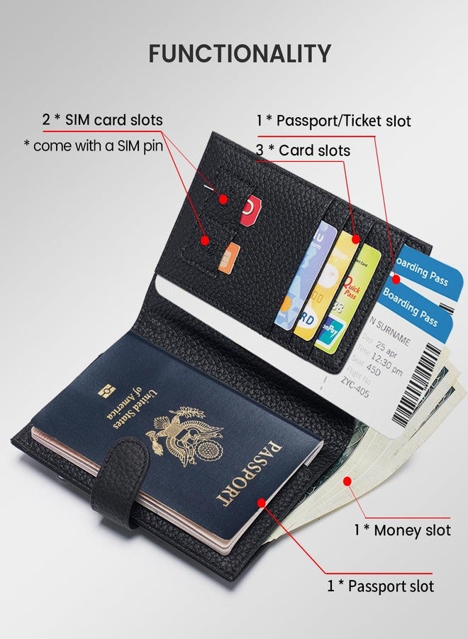 Karmiir RFID Passport Holder Travel Wallet for Women, Leather Passport Cover Wallet with Card Holders SIM Slots,Zippered Coins Pocket and Cash Slot Slim Compact Travel Wallet, Black, Fashion and - Image 2