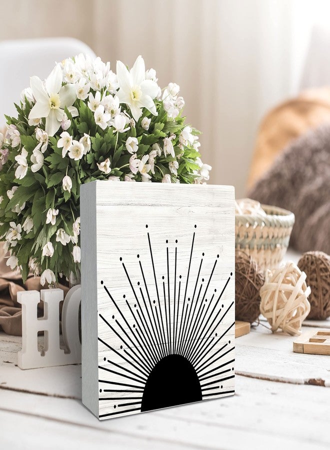 SRADMO Abstract Boho Black Sun Sunrise Sunset Sunshine Sunray Rustic Wood Box Sign Desk Decor，Boho Mid Century Modern Art Wooden Block Box Sign Decoration For Home Office Wall Shelf Table Decor - Image 3