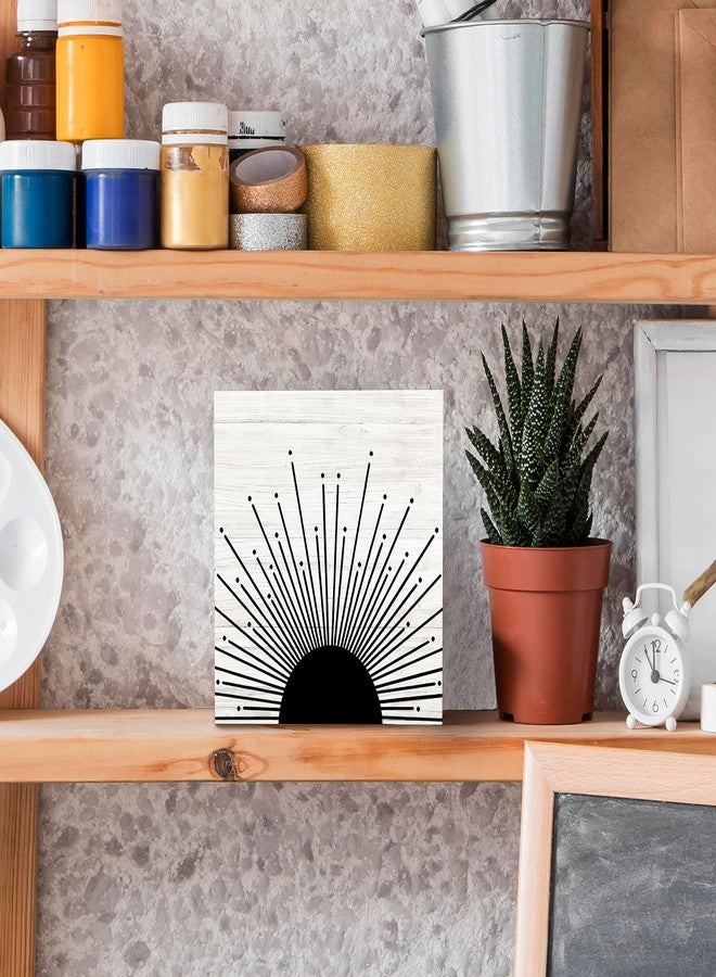 SRADMO Abstract Boho Black Sun Sunrise Sunset Sunshine Sunray Rustic Wood Box Sign Desk Decor，Boho Mid Century Modern Art Wooden Block Box Sign Decoration For Home Office Wall Shelf Table Decor - Image 4