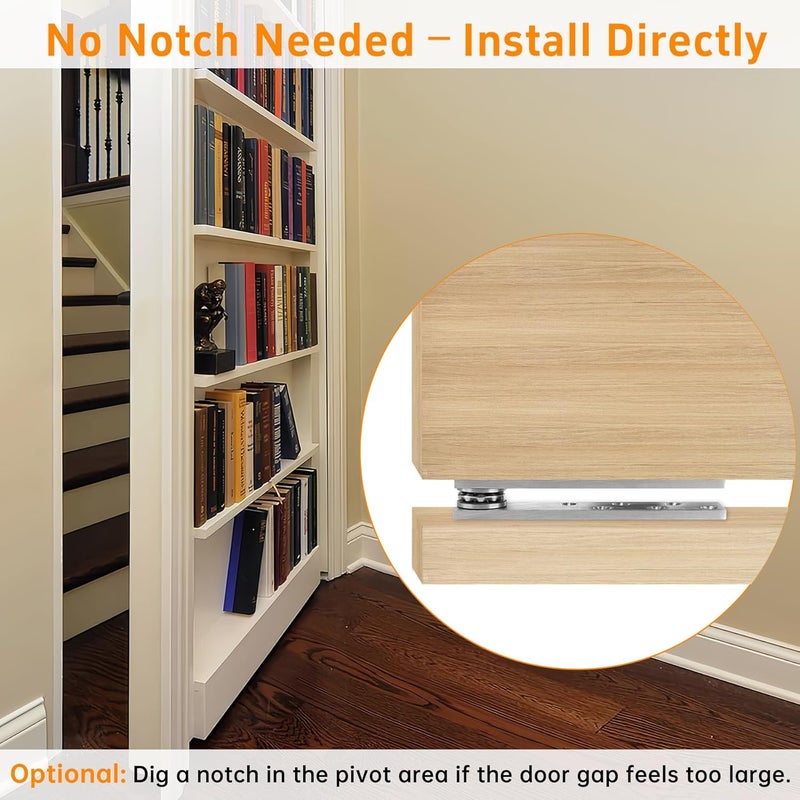HBL ' Pivot Hinge Heavy Duty Hidden Door Hinge for Wooden Secret Door, Stainless Steel and 300LBS Load Pivot Door Hardware for Bookcase/Bookshelf with 360 Degree Rotation. - Image 4