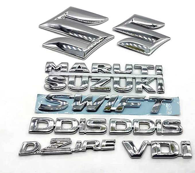 شعار السيارة مونوغرام | ملصق شعار ثلاثي الأبعاد | بلاستيك ABS (فضي، كروم) عبوة من 8