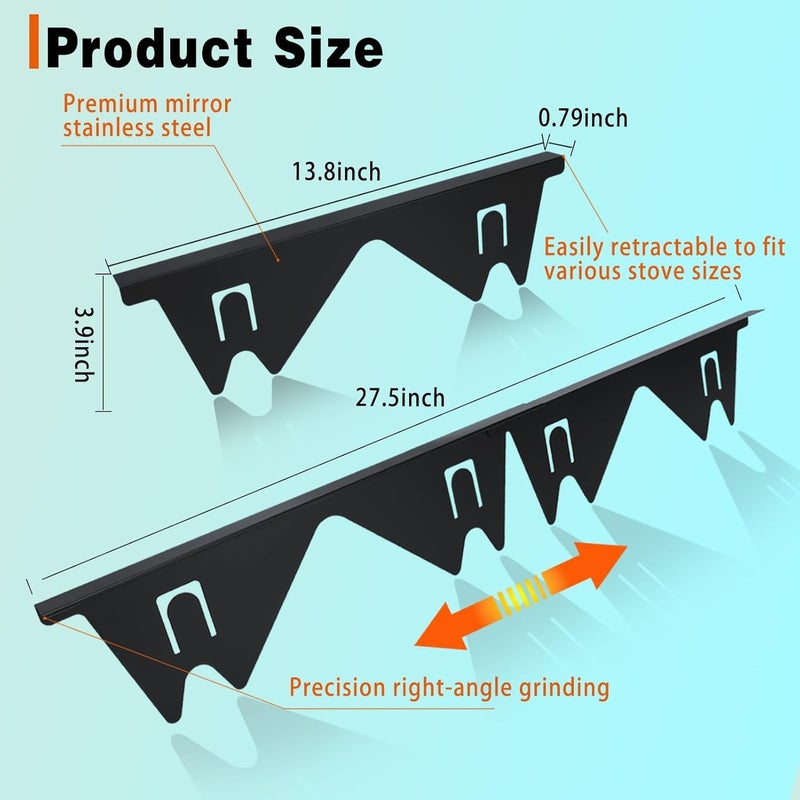 ALMCALS Stove Gap Covers Stainless Steel, 2 Pack Stove Gap Filler Easy Retractable Length 13.8" to 27.5", Width 0.79" Stove Gap Guards Range Trim Kit, Heat Resistant Guard Between Stove Top & Counter Easy hand assemble compatible - Image 2