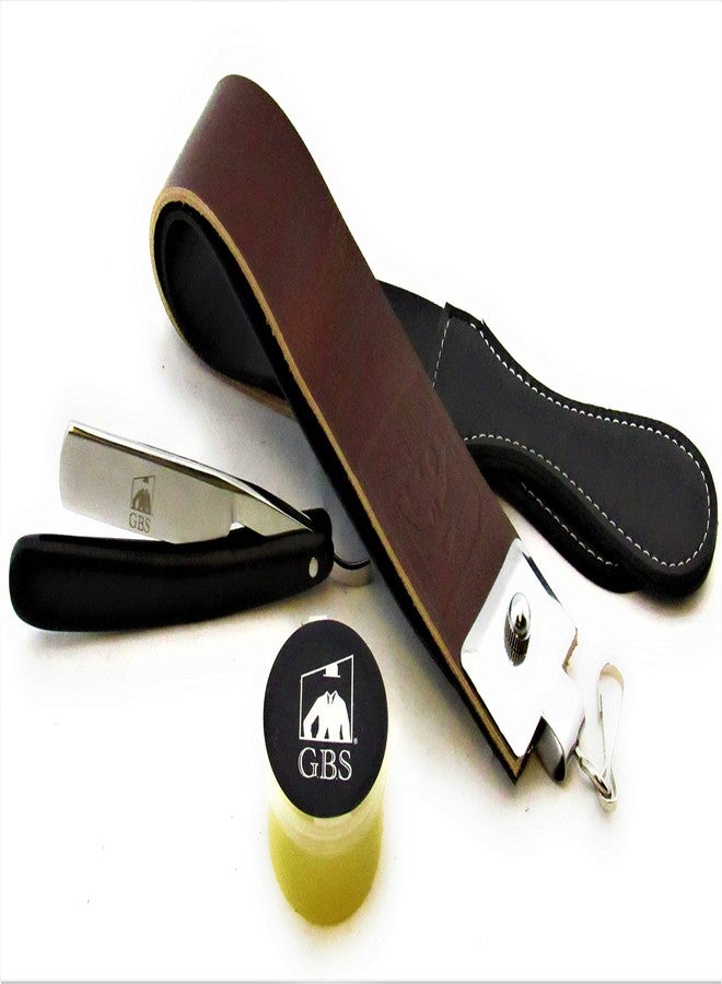 G.B.S Black Wood Finish Scales 5/8in Straight Razor, Shaving Razor with Black Wooden Handle, Includes Sharpening Strop, Paste and Stainless Steel - Image 1