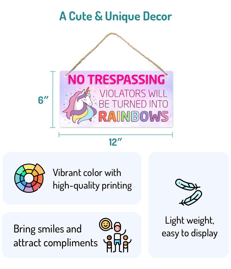 Fun-Plus Unicorn Decor for Girls Room, Decorations For Bedroom, 12″x6″ PVC Plastic Decoration Hanging Sign, High Precision Printing, Water Proof - Image 2