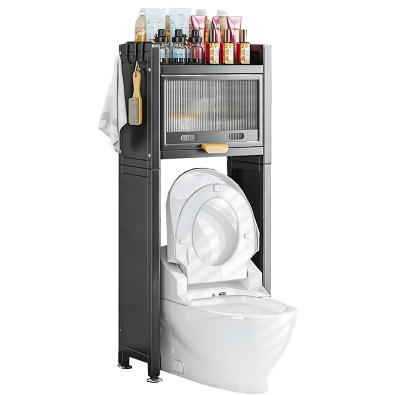 Abhsant 2 Tier Laundry Storage Rack, Above Toilet Bathroom Organizer, freestanding Bathroom Organizer with Two Shelves and Glass Door (AB-03) - Image 1