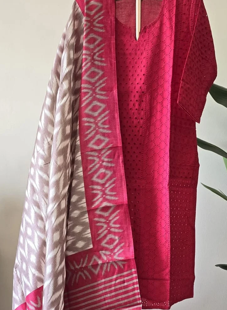 Thugfit  HAKOBA COTTON CHURIDAR SET WITH IKKATE PRINT BLEND DUPETTA for Women | Best Price UAE
