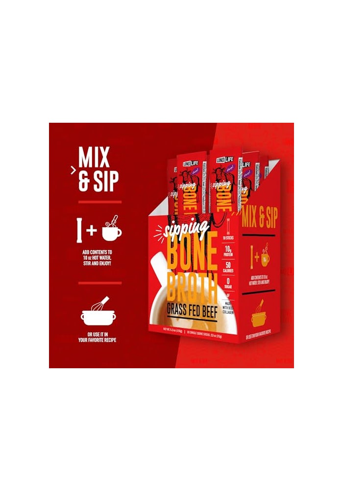 LonoLife Beef Bone Broth Powder Mix  GrassFed 10g Protein  CollagenRich Keto  Paleo Friendly  Natural Ingredients  10 Portable Stick Pack Servings - Image 5