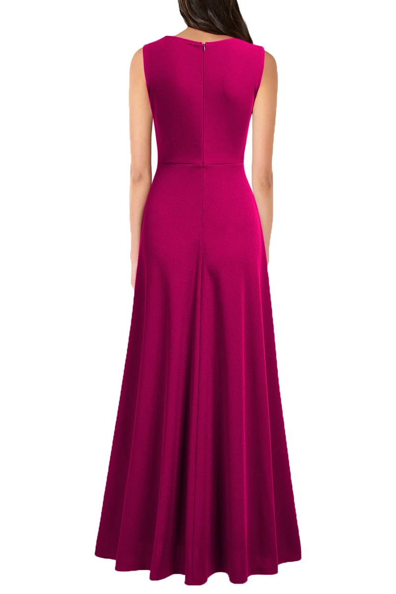 MUSHARE Women's V Neck Sleeveless Split Formal Dress Cocktail Party Prom Long Dresses Magenta - Image 2