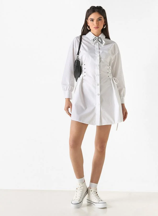 Lee Cooper Lee Cooper Shirt Cotton Dress with Long Sleeves and Tie-Ups