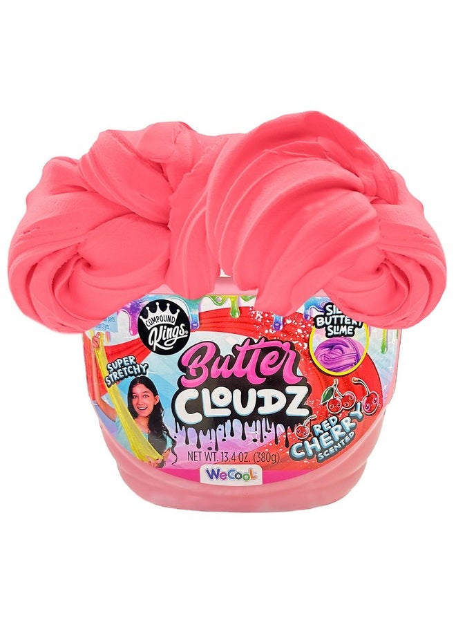 COMPOUND Kings - Fluffy Butter Cloudz Compound Bucket For Girls & Boys Sensory Toys Nontoxic & Nonsticky Stress Relieving Tactile (Red Cherry) - Image 1