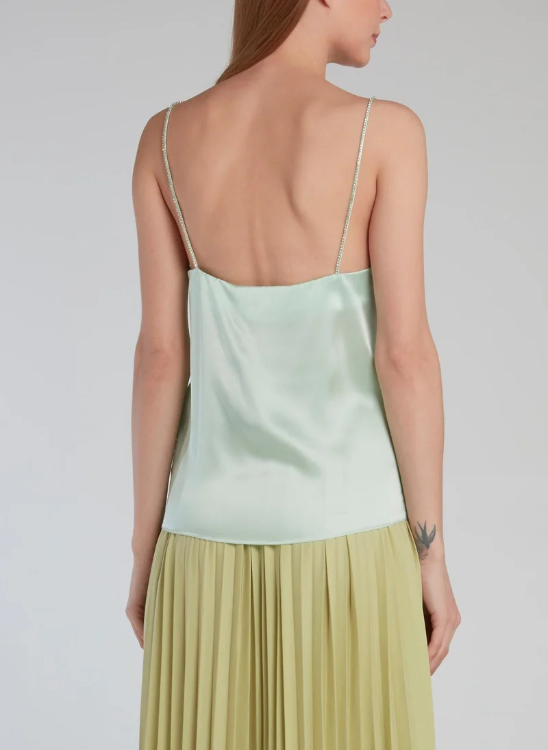 Anouki Mint Crystal Studded Silk Cami Top