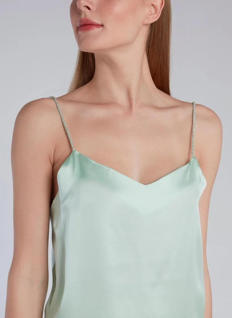 Anouki Mint Crystal Studded Silk Cami Top