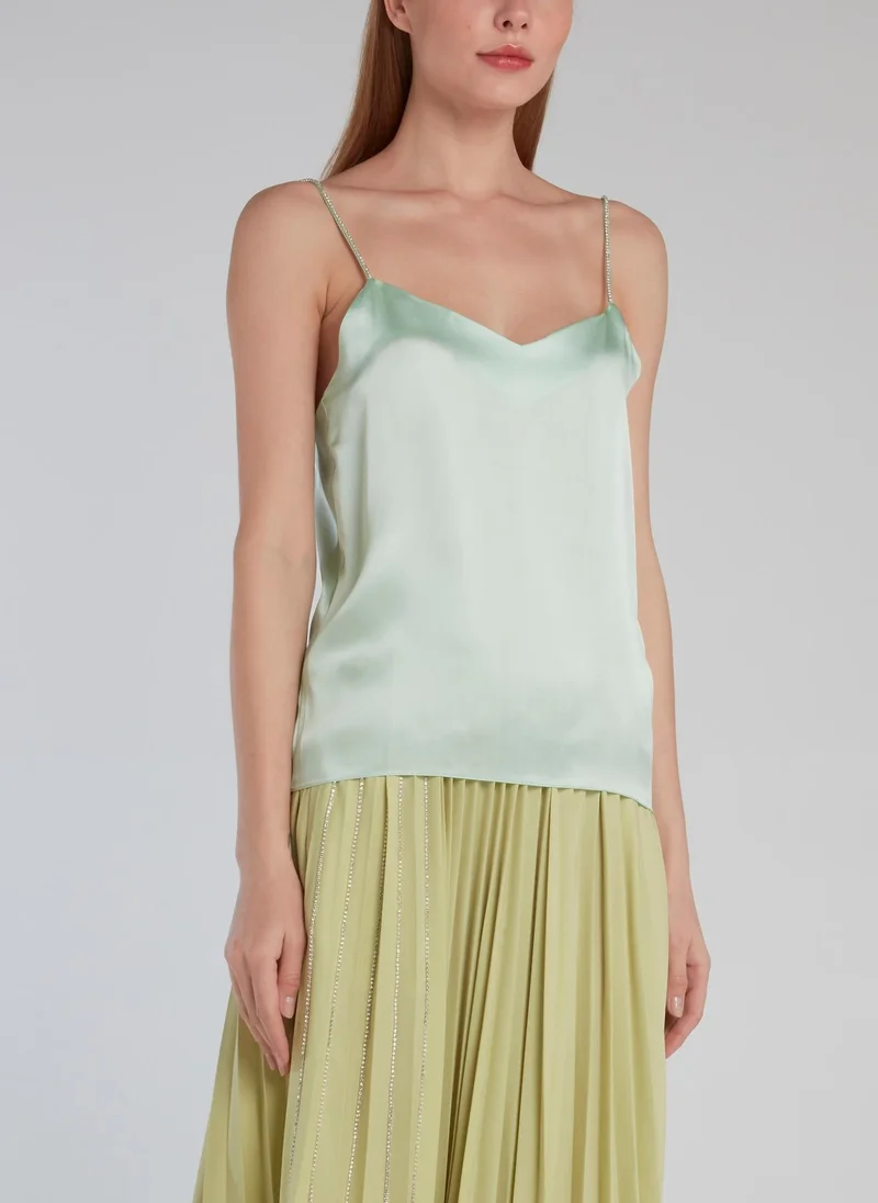 Anouki Mint Crystal Studded Silk Cami Top