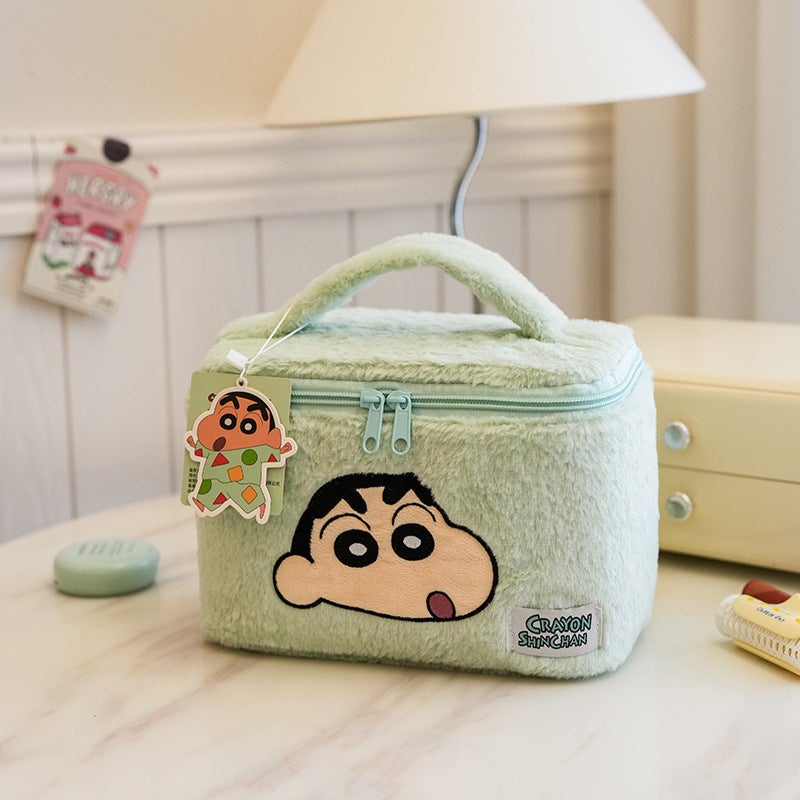 Canvas Makeup Bag: Crayon Shin-Green, Large Capacity, Durable Canvas Material - Cute Cartoon Design, Portable Storage Pouch for Students, Adults, Daily Use and Travel - Image 1
