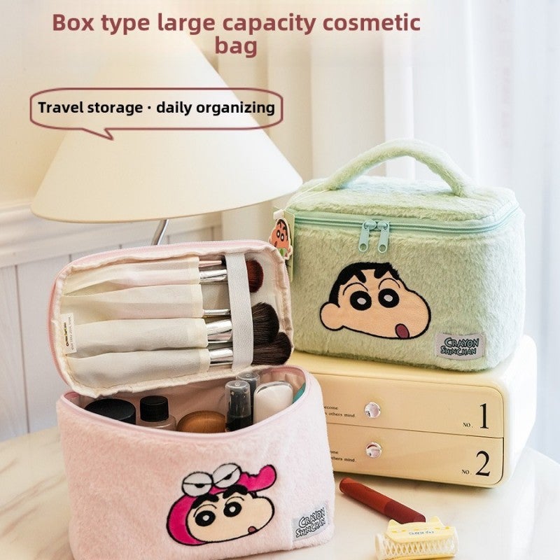 Canvas Makeup Bag: Crayon Shin-Green, Large Capacity, Durable Canvas Material - Cute Cartoon Design, Portable Storage Pouch for Students, Adults, Daily Use and Travel - Image 4