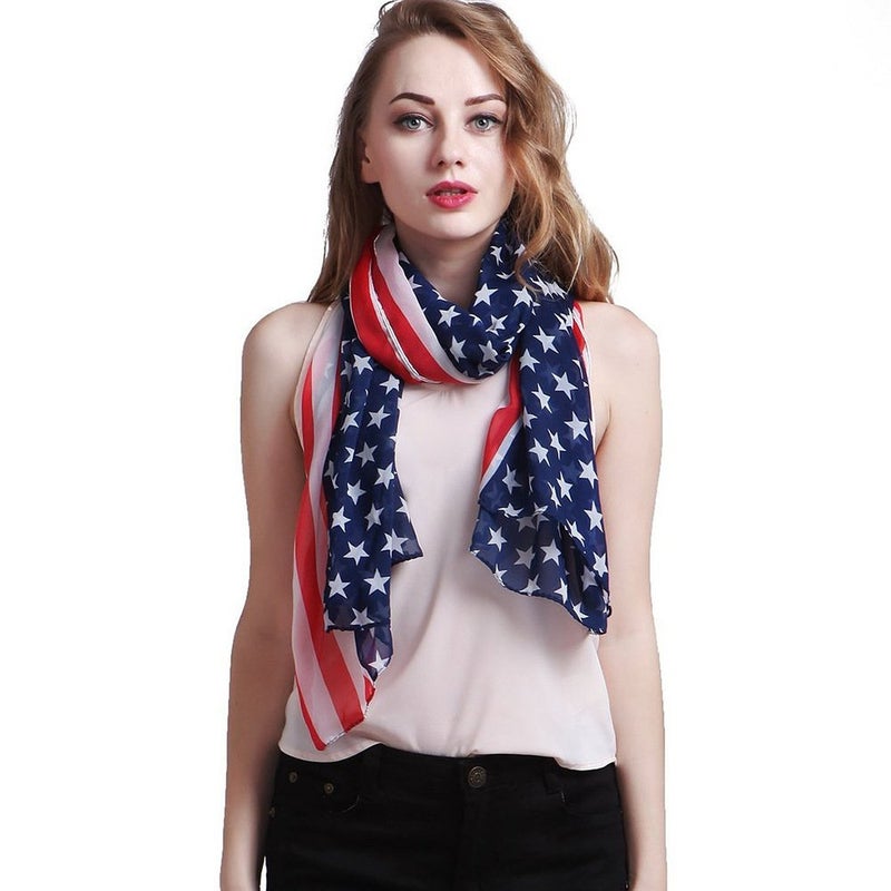 E-Clover Scarfs for Women American Flag Scarf Patriotic Scarves Beach Wraps for Summer Fall USA 4th of July Gifts - Image 2
