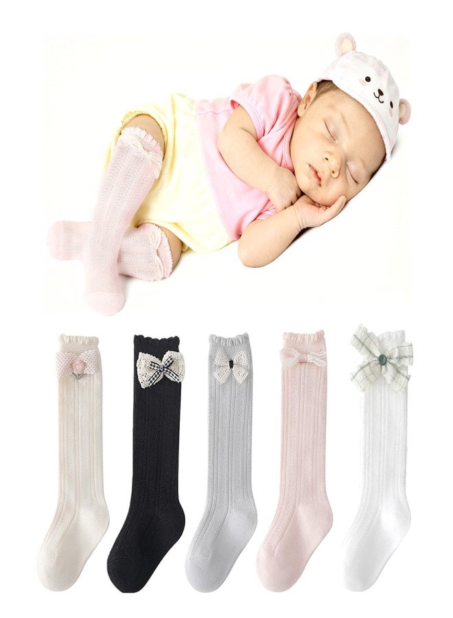 Earssa 5 Pairs Baby Girl Knee High Socks Preemie Newborn Baby Long Baby Stockings for Girls Boys Infant Toddler,0-12 Months - Image 1