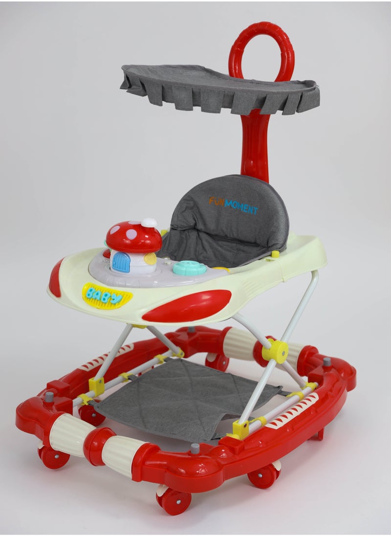 FUN MOMENT - Multifunctional Baby Walker with Padded Soft Seat - Red - Image 1