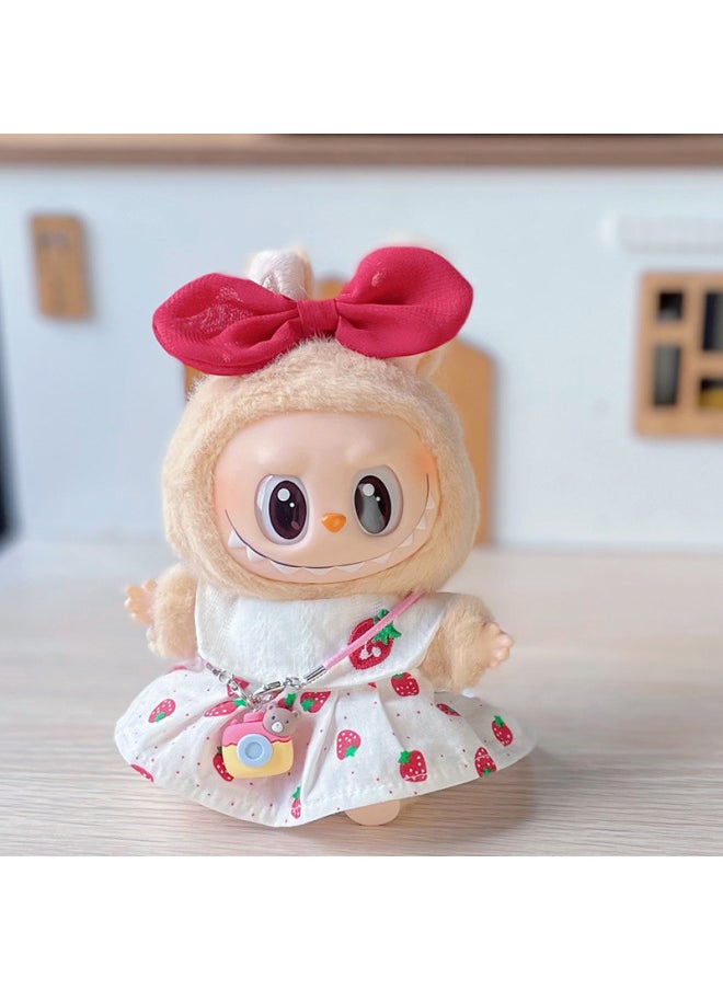 Labubu Sitting Party Doll Clothes Generation II Blind Box Labubu Doll Clothes Ragcloth Clothes Plush Vinyl Face-Specification:Common To First And Second Generations-Color:Pink Camera + White! Strawberry Skirt (no Doll)  - Image 1