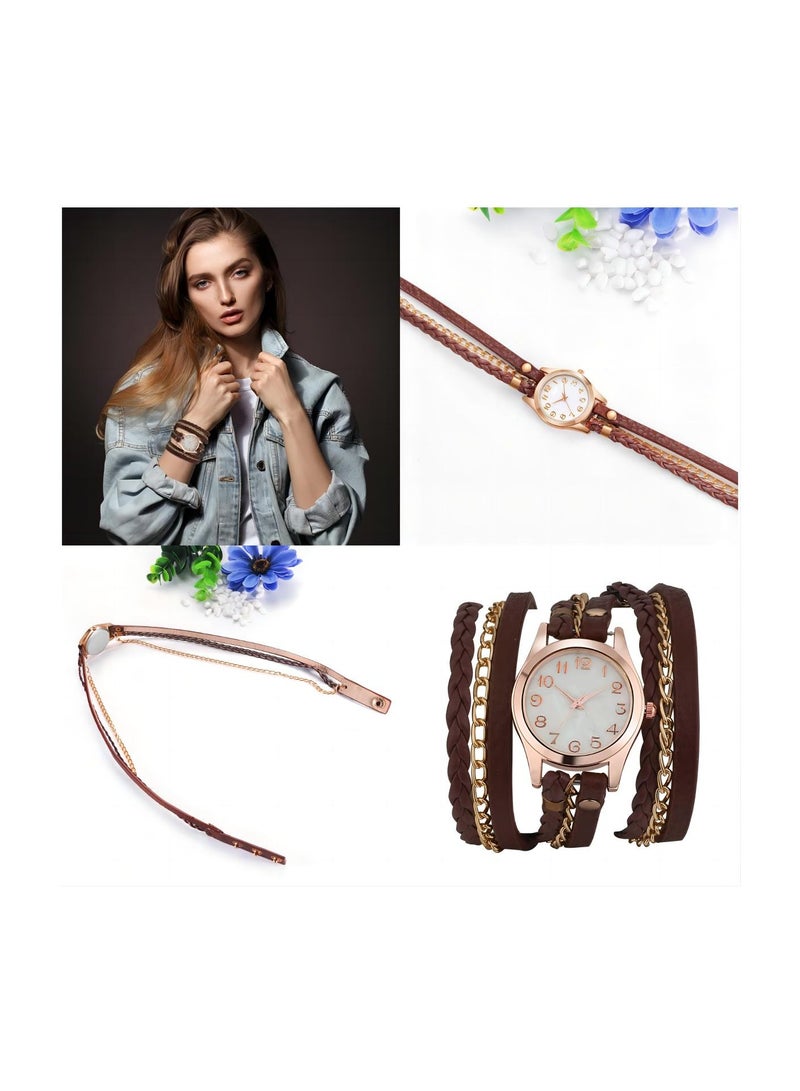 SYOSI Women Watches, Vintage Bohemia Multi-Layer Weave Wrap Leather Wristwatch Analog Quartz Bracelet Watch, Fashion Handwoven Fashion Watches Quartz Watches - Image 5