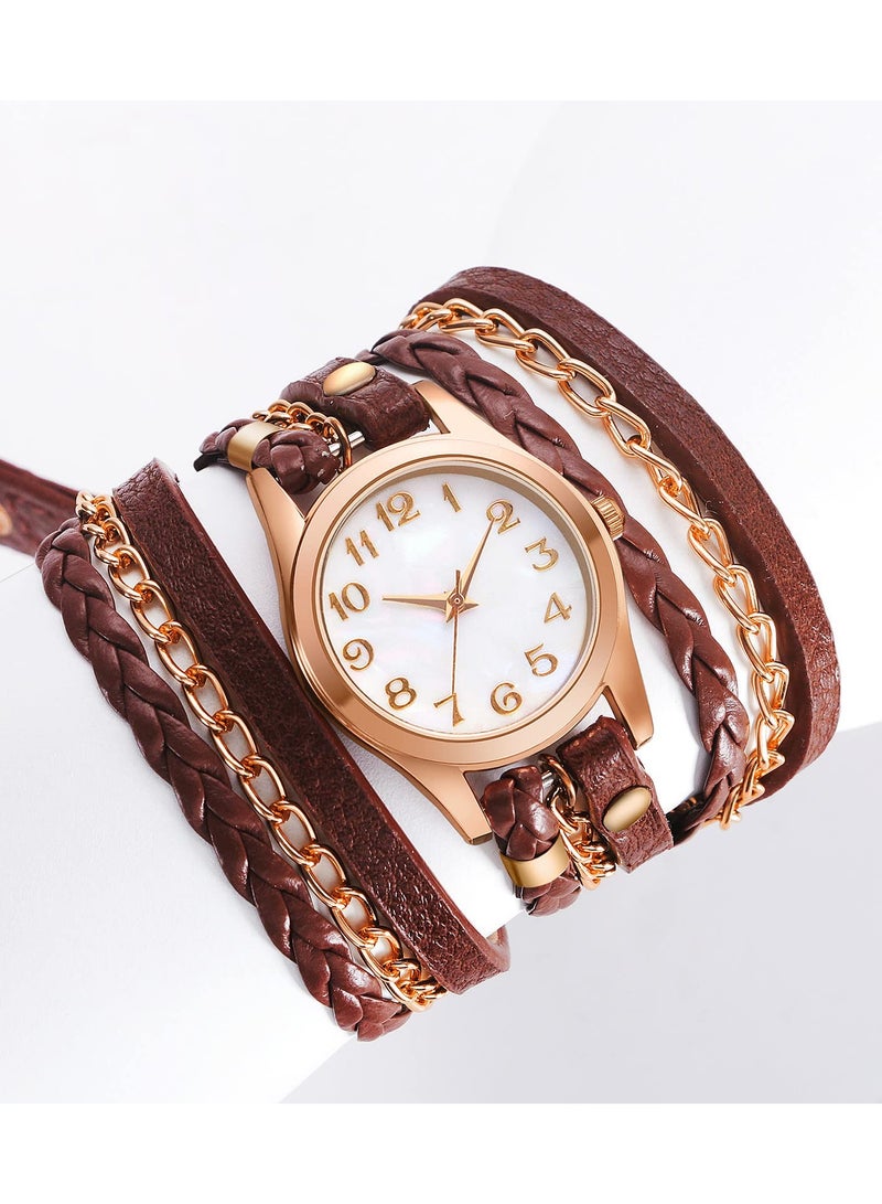 SYOSI Women Watches, Vintage Bohemia Multi-Layer Weave Wrap Leather Wristwatch Analog Quartz Bracelet Watch, Fashion Handwoven Fashion Watches Quartz Watches - Image 2